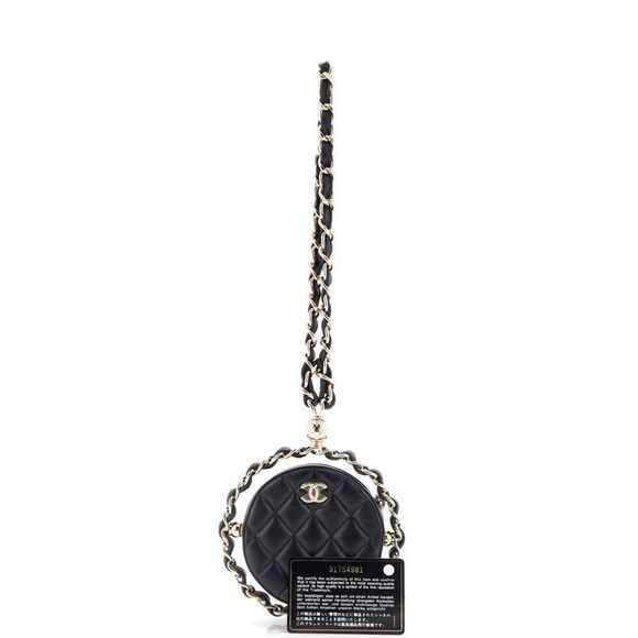 Chanel Frame Chain Around Round Clutch with Chain Quilted Lambskin Mini Black - Picture 2 of 7